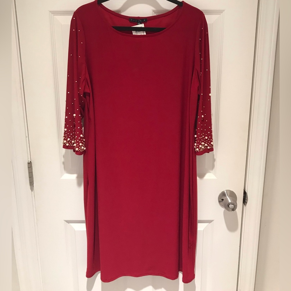 Red slinky bedazzled midi dress 1X nwt